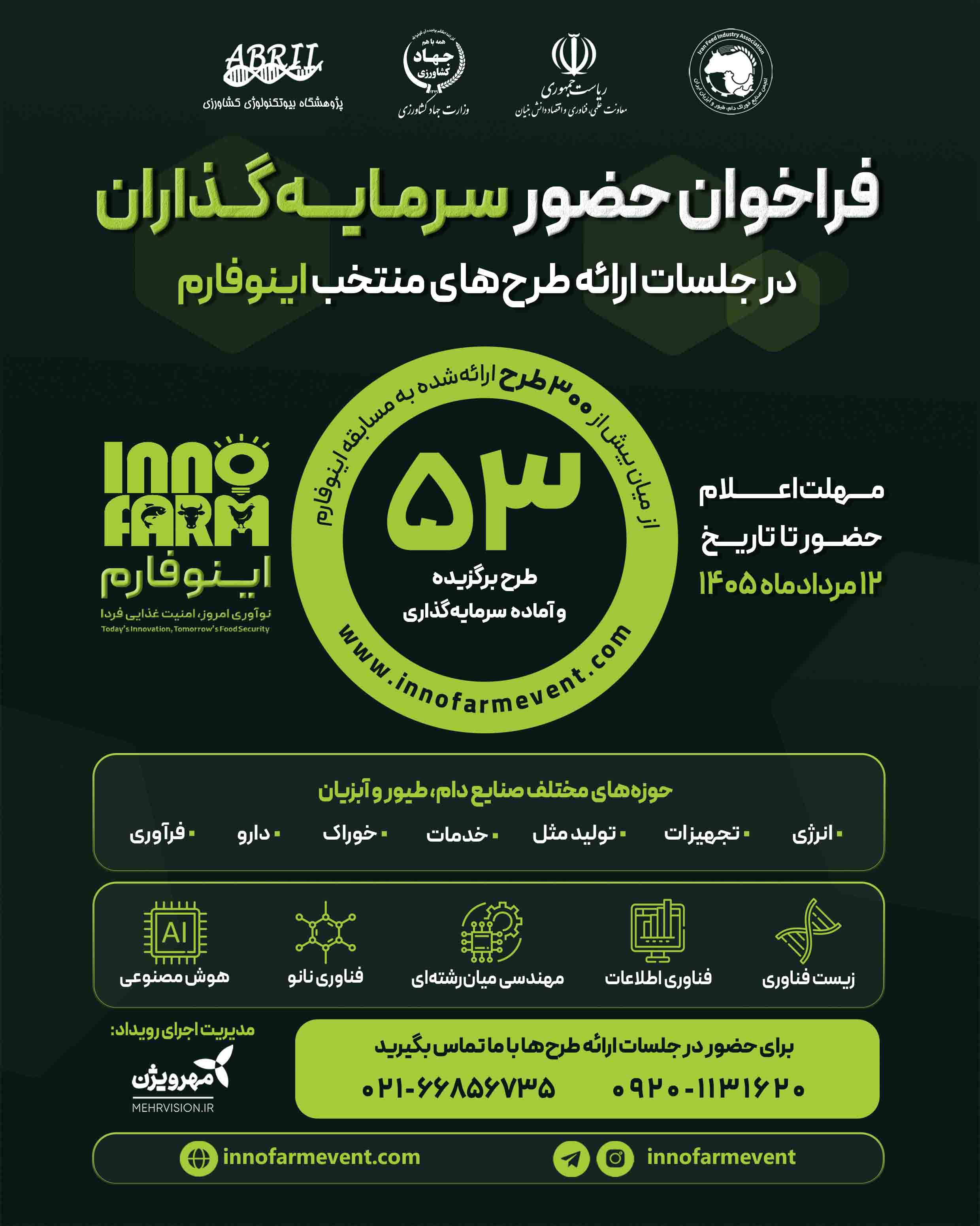 فراخوان حضور سرمایه‌گذاران در جلسات ارائه طرح‌های منتخب رویداد ملی اینوفارم