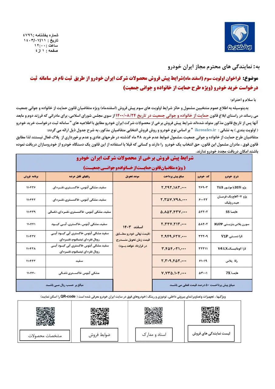 اعلام شرایط فروش ایران خودرو ویژه مادران 3