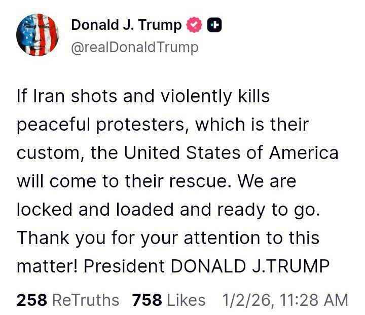 پیام تهدیدآمیز ترامپ درباره اعتراضات در ایران