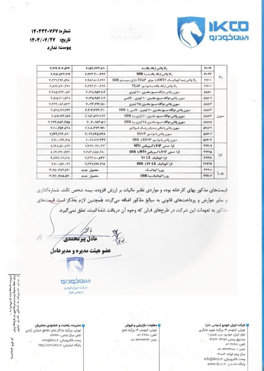 قیمت جدید محصولات ایران خودرو اعلام شد + جدول 3