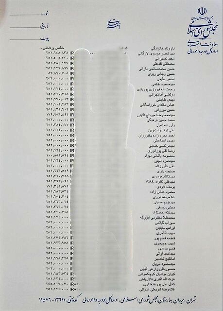 روابط عمومی مجلس تصاویری از اسناد پرداختی به نمایندگان منتشر کرد