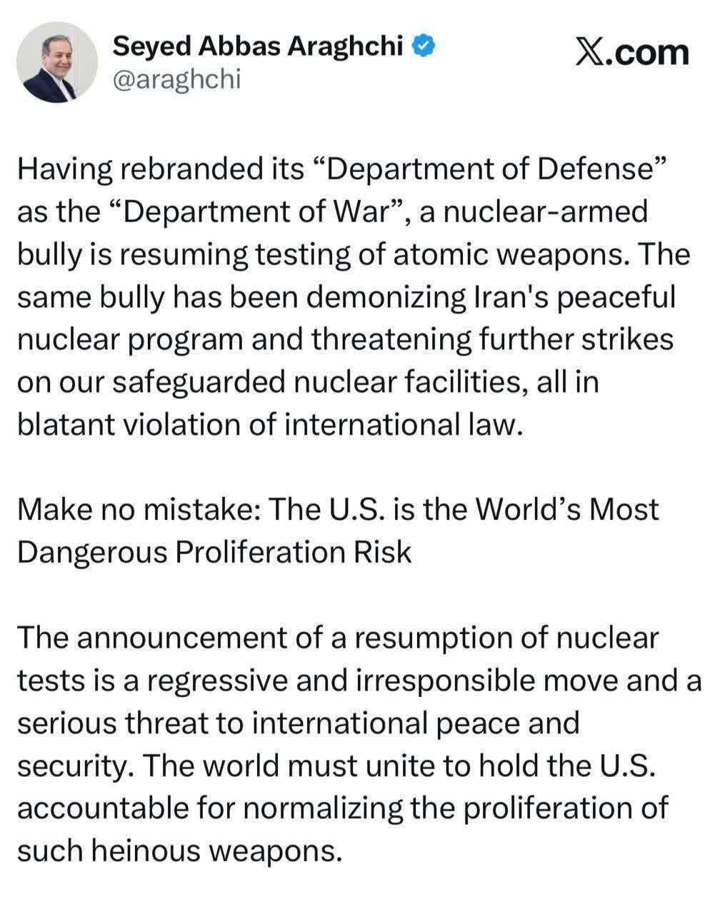 آمریکا خطرناکترین عامل اشاعه هستهای در جهان است 2