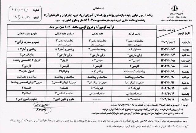 آغاز امتحانات نهایی «دوازدهمی‌ها» از دوم دی‌ماه/ این امتحانات جبرانی است