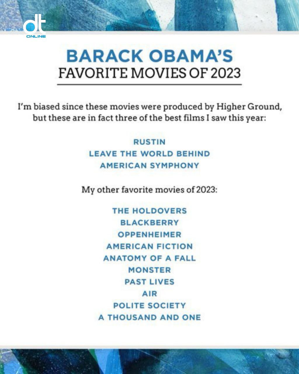باراک اوباما لیست فیلم‌های محبوبش را منتشر کرد + عکس 2
