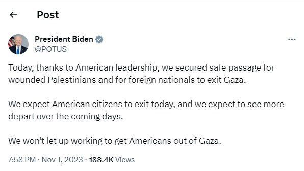 بایدن: شهروندان آمریکایی بیشتری از غزه خارج می‌شوند