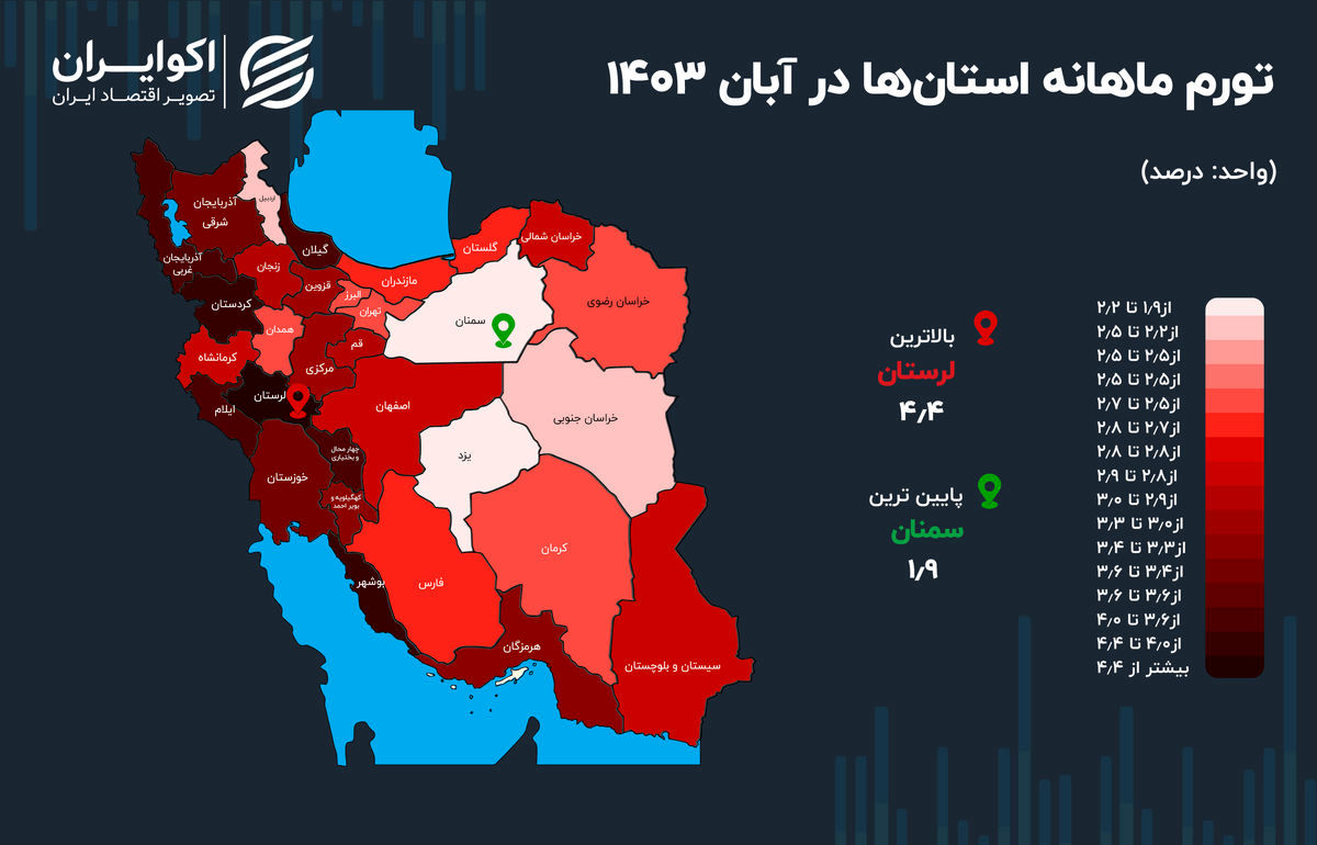 تورمی‌ترین استان ایران در آبان 1403