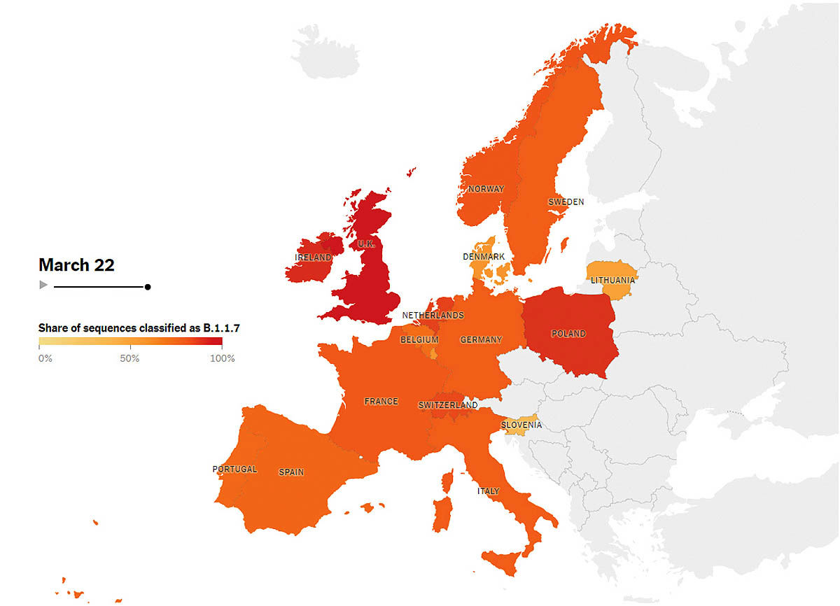 نقشه طغیان کرونا در اروپا