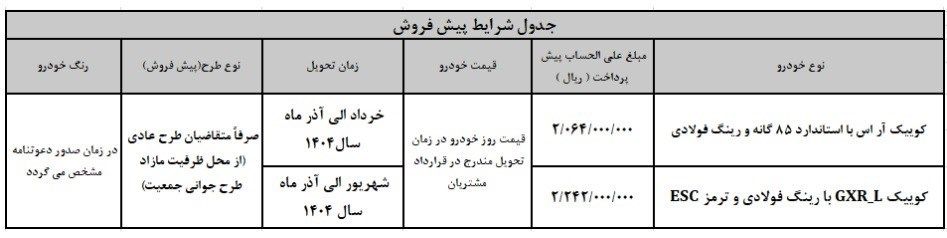 پیش فروش 2 مدل خودرو کوییک + قیمت و شرایط 3