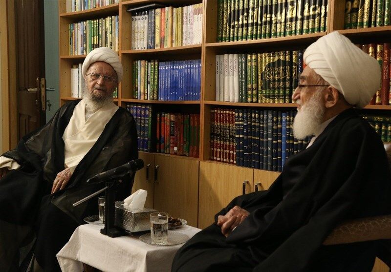 دیدار آیت الله نوری همدانی با آیت الله مکارم شیرازی