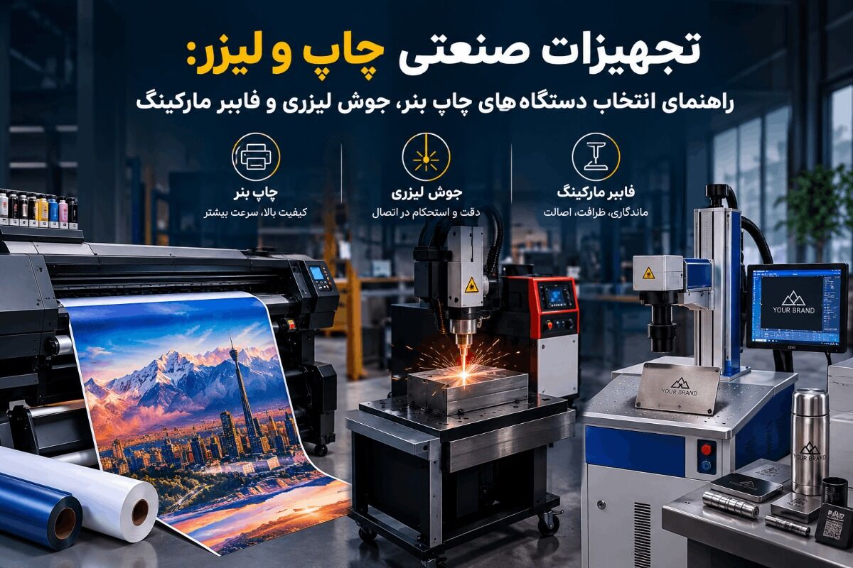 تجهیزات صنعتی چاپ و لیزر: راهنمای انتخاب دستگاه‌های چاپ بنر، جوش لیزری و فایبر مارکینگ