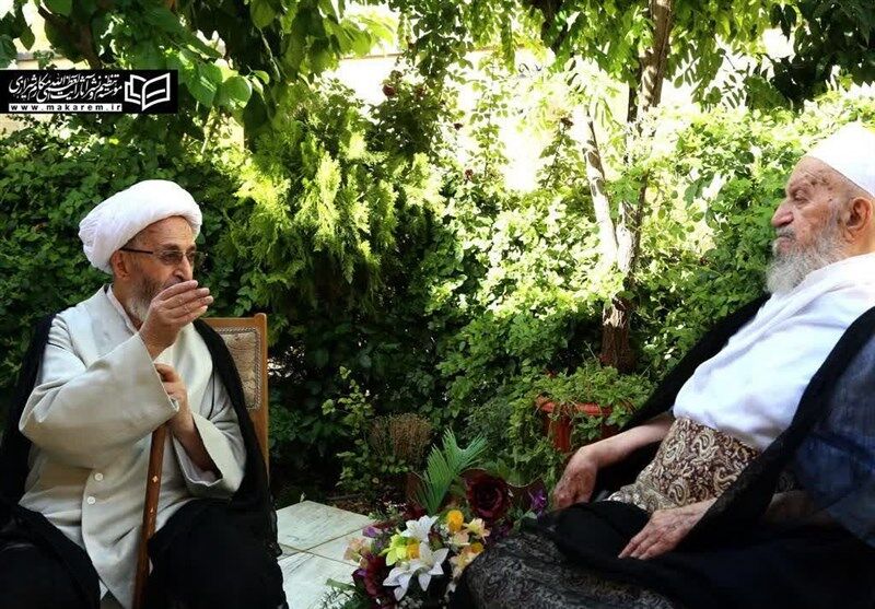 دیدار آیت‌الله سبحانی با آیت‌الله مکارم شیرازی + تصاویر