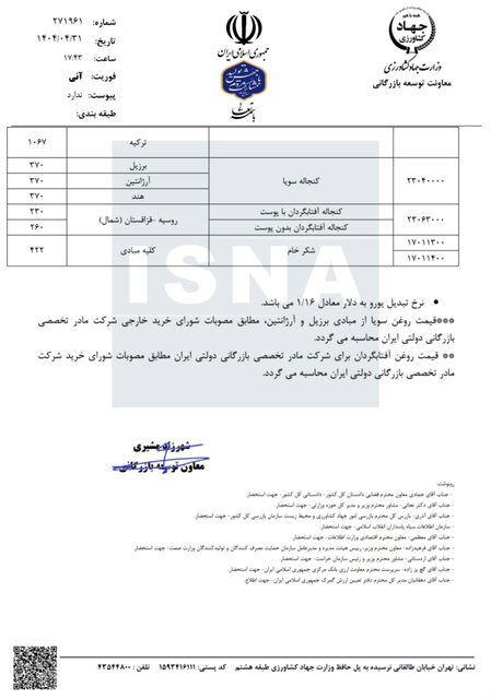 قیمت مصوب نهادههای دامی، روغن و شکر خام 3