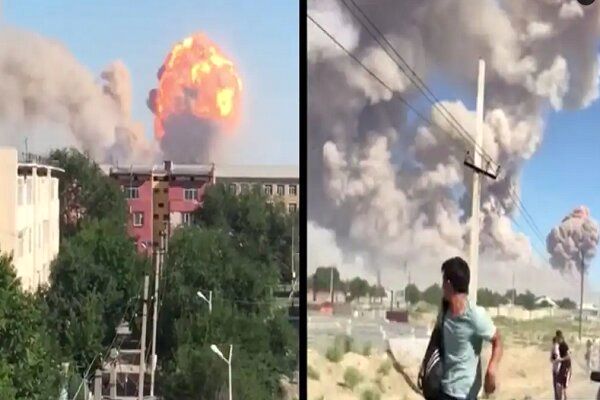انفجار مهیب در انبار تسلیحات نظامی در قزاقستان 
