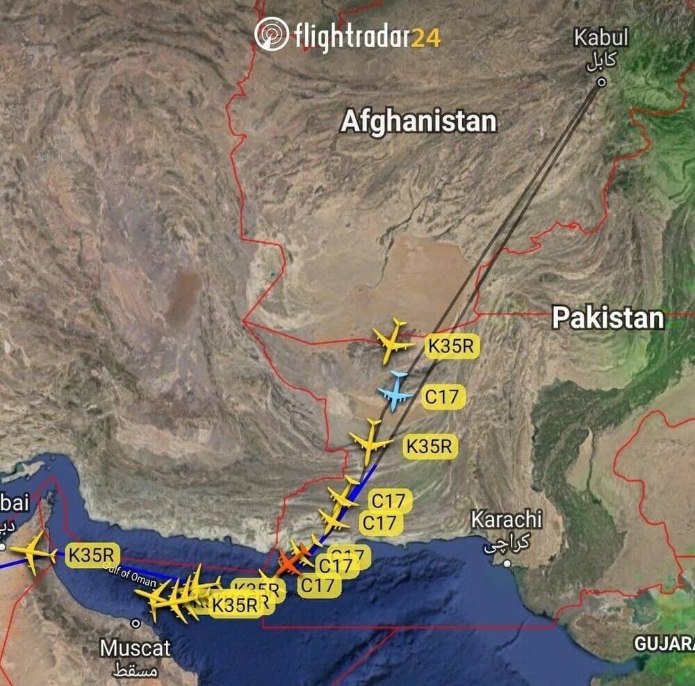 تصویری از مسیر فرار آخرین نظامیان آمریکایی از افغانستان