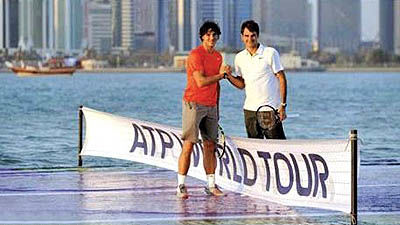 مسابقه نمایشی غول‌های تنیس جهان درسواحل خلیج فارس