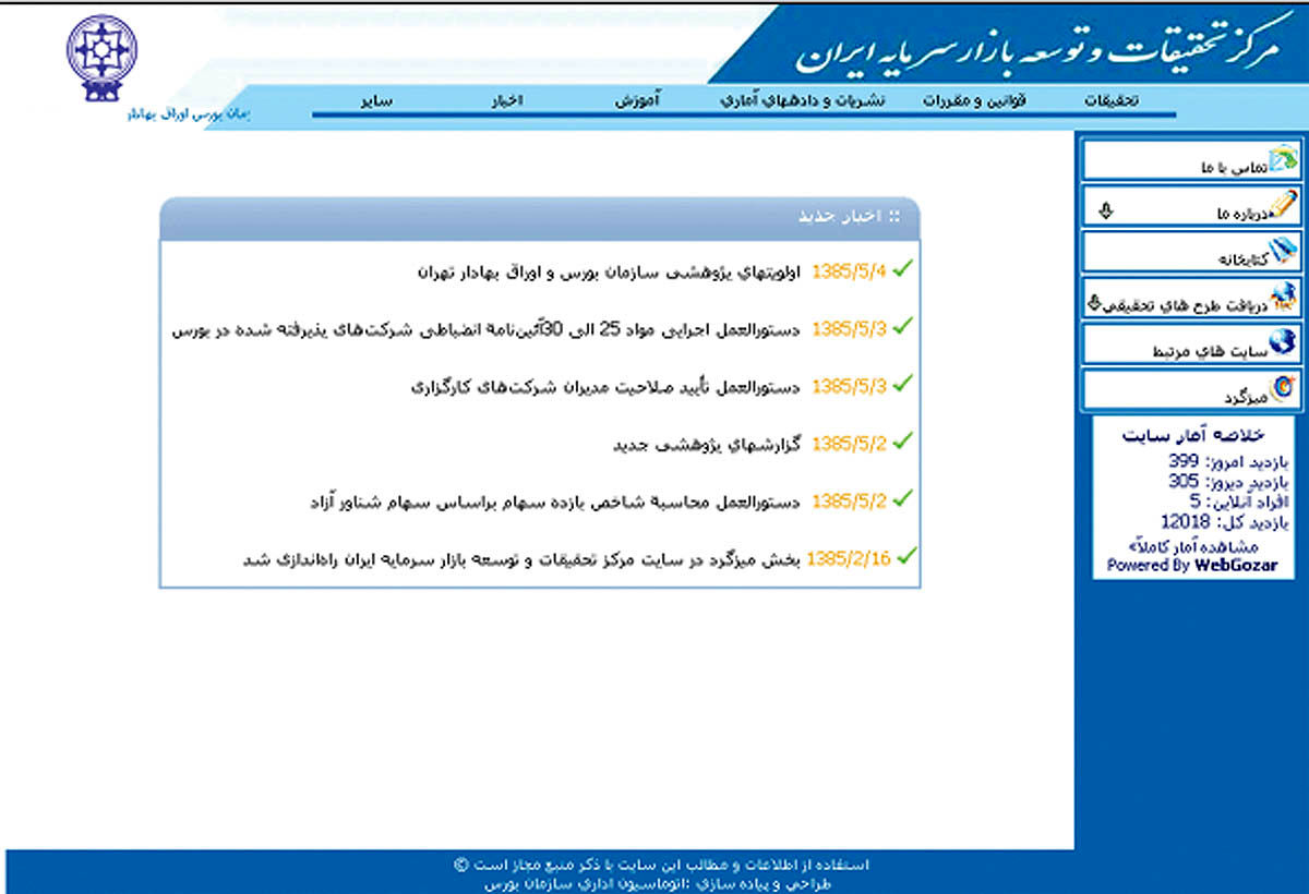 معرفی سایت مرکز تحقیقات و توسعه بازار سرمایه ایران 