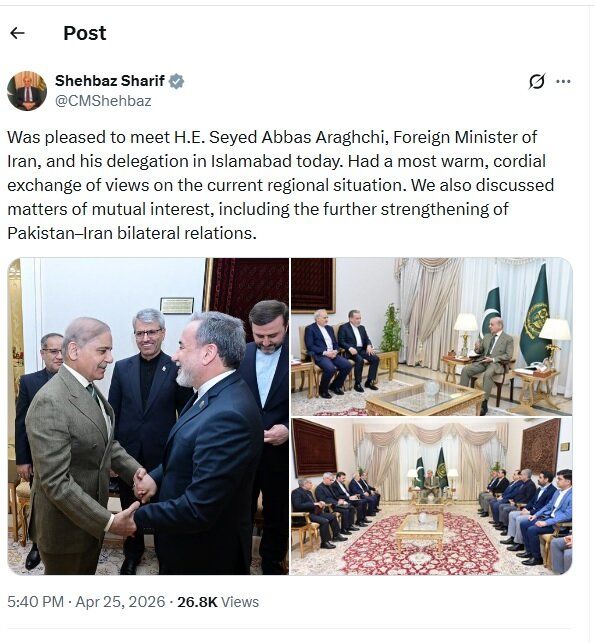 شهباز شریف: درباره اوضاع منطقه با عراقچی گفتگو کردم