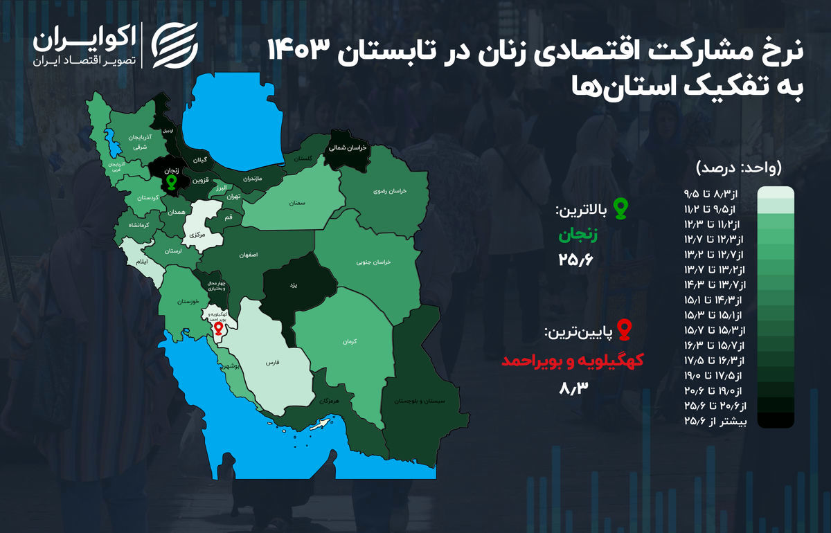 وضعیت مشارکت اقتصادی زنان در استان‌ها