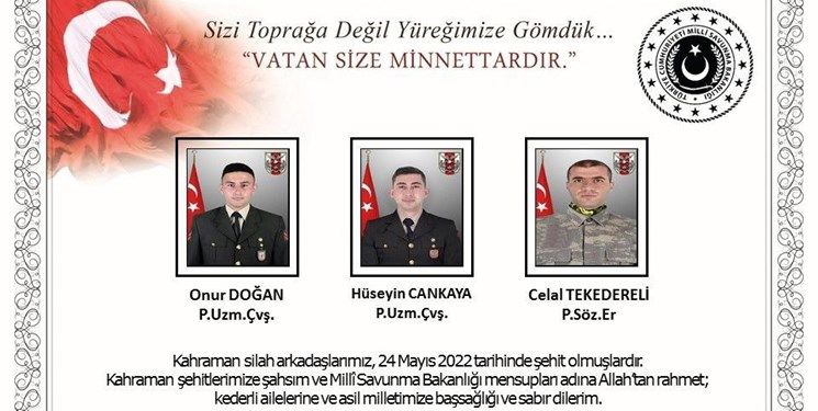 ترکیه کشته شدن 3 سرباز خود در عراق را تایید کرد