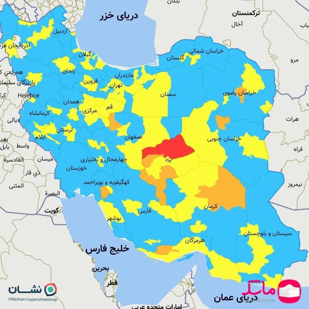 قرمز شدن نقشه کرونایی ایران با آغاز خیز ششم کرونا /رنگ‌بندی از ۶ بهمن