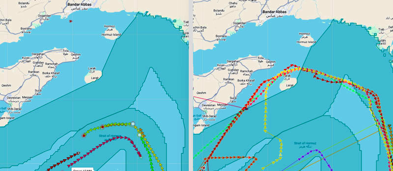 مسیر تردد کشتی ها به حوالی جزیره لارک برای بازرسی