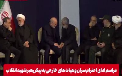 گفتگوی قالیباف با حدادعادل و اژه‌ای با عراقچی در حاشیه مراسم وداع و تشییع رهبر شهید + فیلم