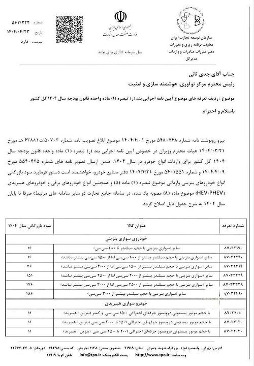 تعرفههای جدید واردات خودرو ابلاغ شد + جزئیات 2