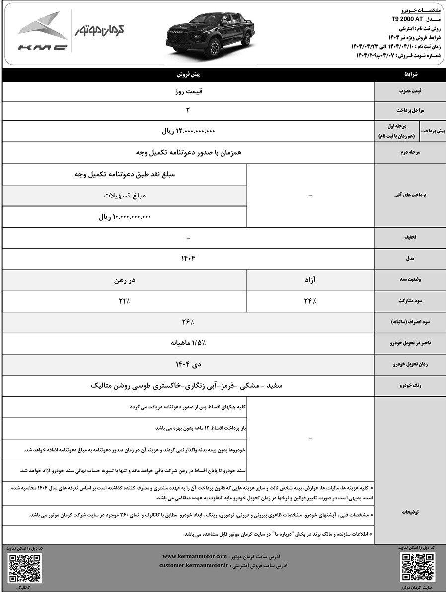آغاز طرح جدید پیش فروش محصولات کرمان موتور + جزئیات 3