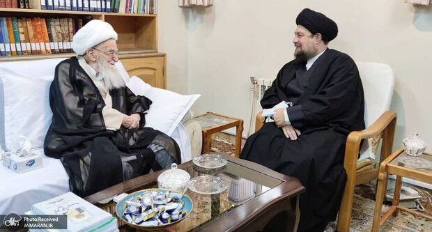عکسی از دیدار سید حسن خمینی با آیت الله صافی گلپایگانی