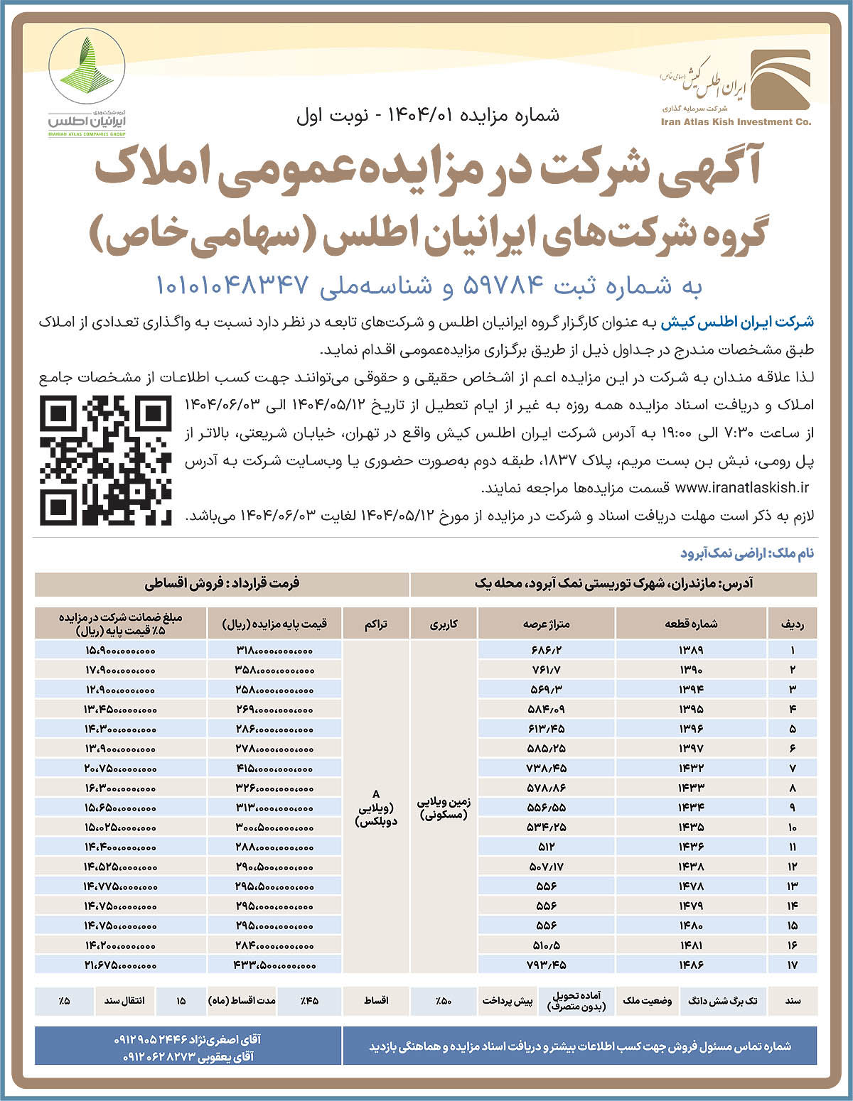 آگهی شرکت در مزایدهعمومی املاک گروه شرکتهای ایرانیان اطلس (سهامیخاص)