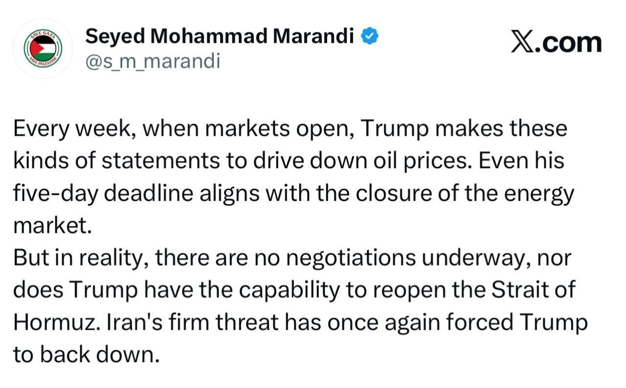 مرندی هم مذاکره با آمریکا را تکذیب کرد/ تهدید قاطع ایران ترامپ را مجبور به عقب‌نشینی کرد