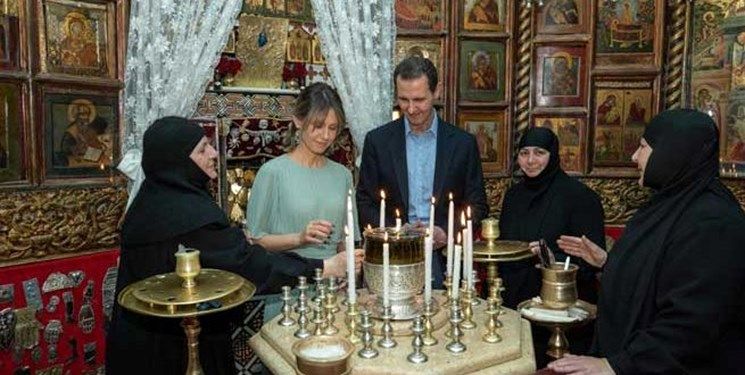 حضور بشار اسد و همسرش در صومعه «سیده صیدنایا» در دمشق+عکس‌ها