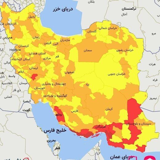 آخرین وضعیت رنگ‌بندی کرونا در ۲۷ خرداد 