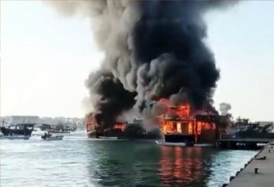 آتش‌سوزی یک کشتی در قطر